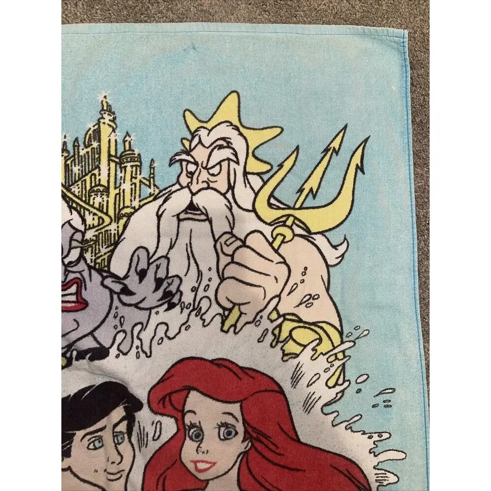 Little Mermaid Vintage 1990's Franco Disney Beach Towel 30x58 RARE Ariel Triton